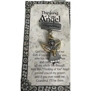 Dangling Silver/Goldtone Thinking of You Grandma Heart Angel Pin Brooch on Card